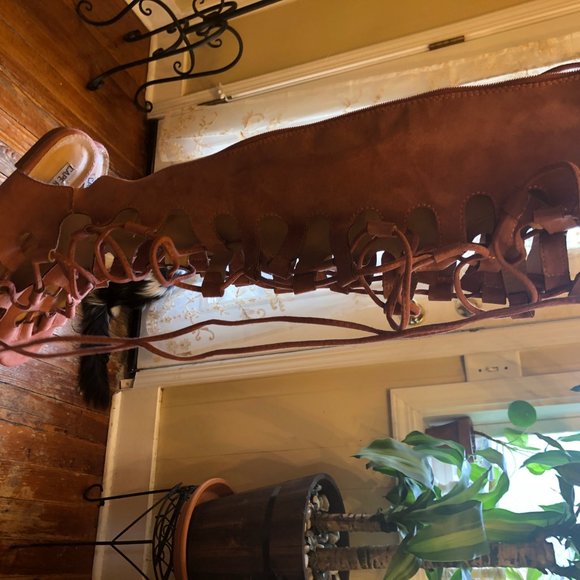 Over the Knee Cape Robin Pink Suede Sandals Sz 6 - Picture 6 of 7